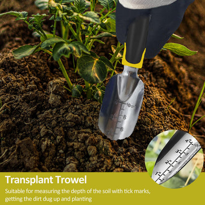 Garden Tool Set, 3 Piece Gardening Tools Includes Garden Trowel, Transplant Trowel and Hand Rake