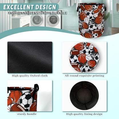 Funny Football Basketball Laundry Basket Foldable With Handles Tote Bag Oxford Cloth Colorful