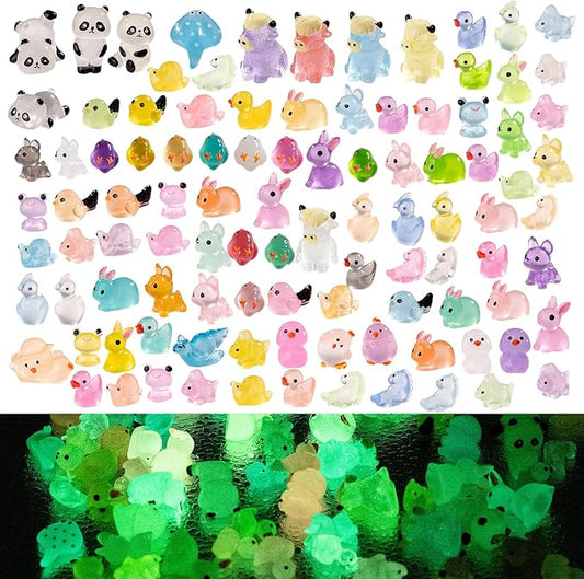 110 Pack Mini Animals Tiny Animal Figurines Bulk for Miniature Glow in Night Dollhouse Decor