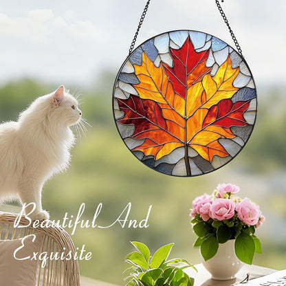 Rustic Autumn Maple Leaves Suncatcher -7.9 in Stained Glass Window Hanging Sun Catcher Garden Decor