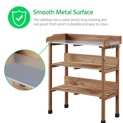 Yaheetech Potting Bench Outdoor Console Table w/3-Tier Storage,Brown