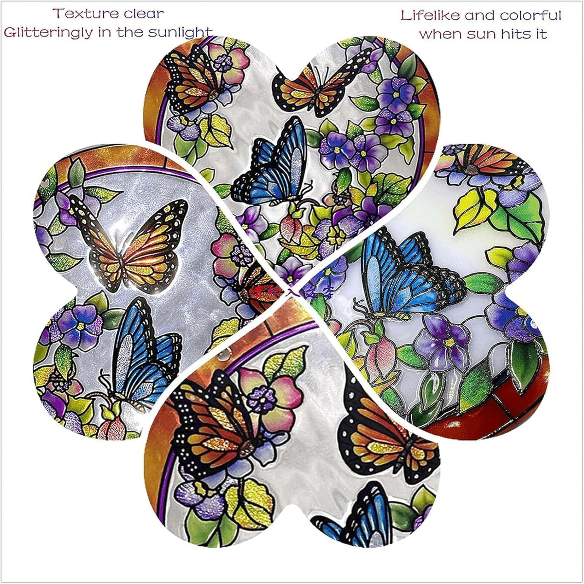 Butterfly Stained Glass Suncather Window Hangings, Colorful Flower Suncatchers 6 inch Colorful