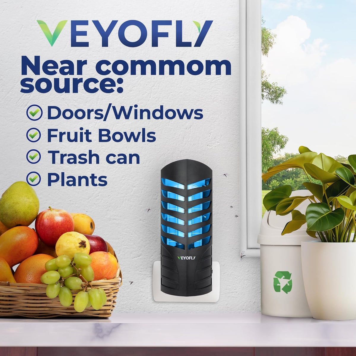 VEYOFLY Fruit Fly Traps for Indoors, Fly Trap Indoor, (1 Device + 3 Refills) Fly Catcher Indoor