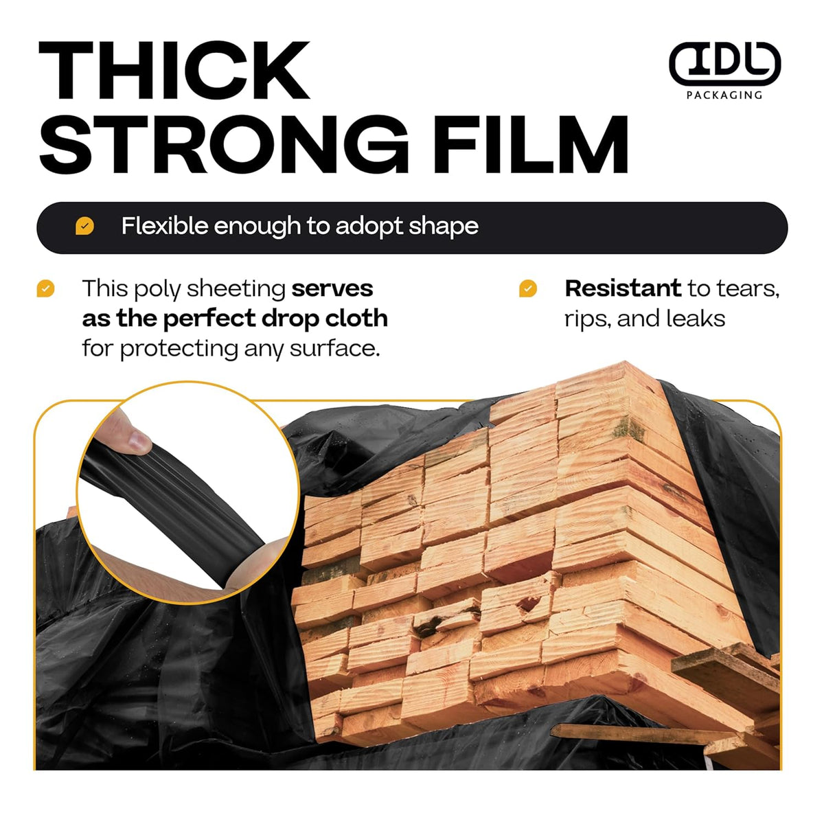 Black Construction Plastic Sheeting 6 mil, 10' x 100' (1000 sq. ft.) - Heavy Duty Plastic Cover for