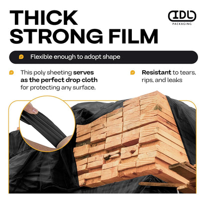 Black Construction Plastic Sheeting 6 mil, 10' x 100' (1000 sq. ft.) - Heavy Duty Plastic Cover for