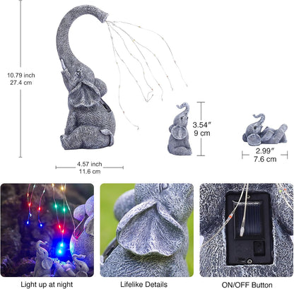 Goodeco Garden Elephant Statue Outdoor - Solar Watering Lights, Perfect for Yard, Patio, and