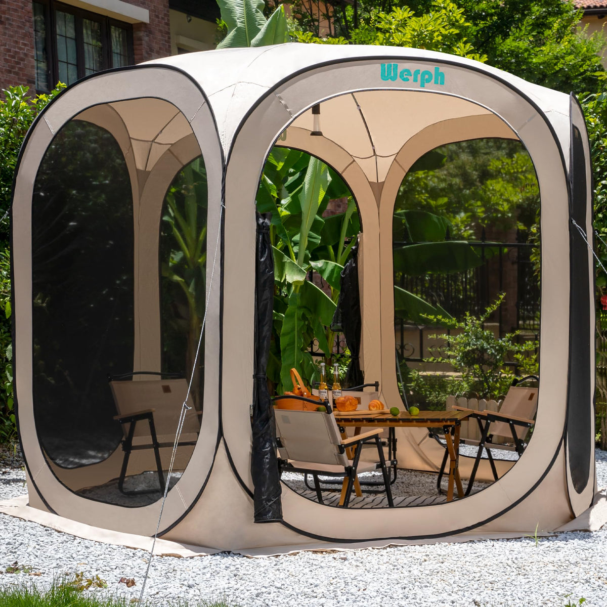 Werph 10x10 Pop Up Screen Tent, Mosquito Net Gazebo, UV Resistant, Beige