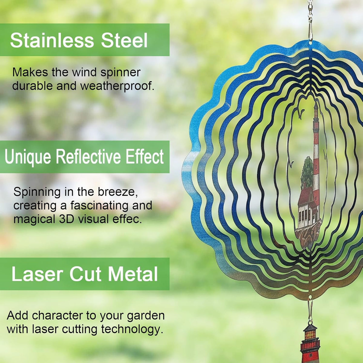Lighthouse Wind Spinner,Metal Wind Spinners for Outdoor,3D Double Sided Hanging Beach Decor for