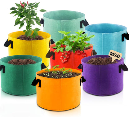 10-Gallon Fabric Grow Bags (7 Pack of Mix Colors) with Handles for Potato Tomato Flower and