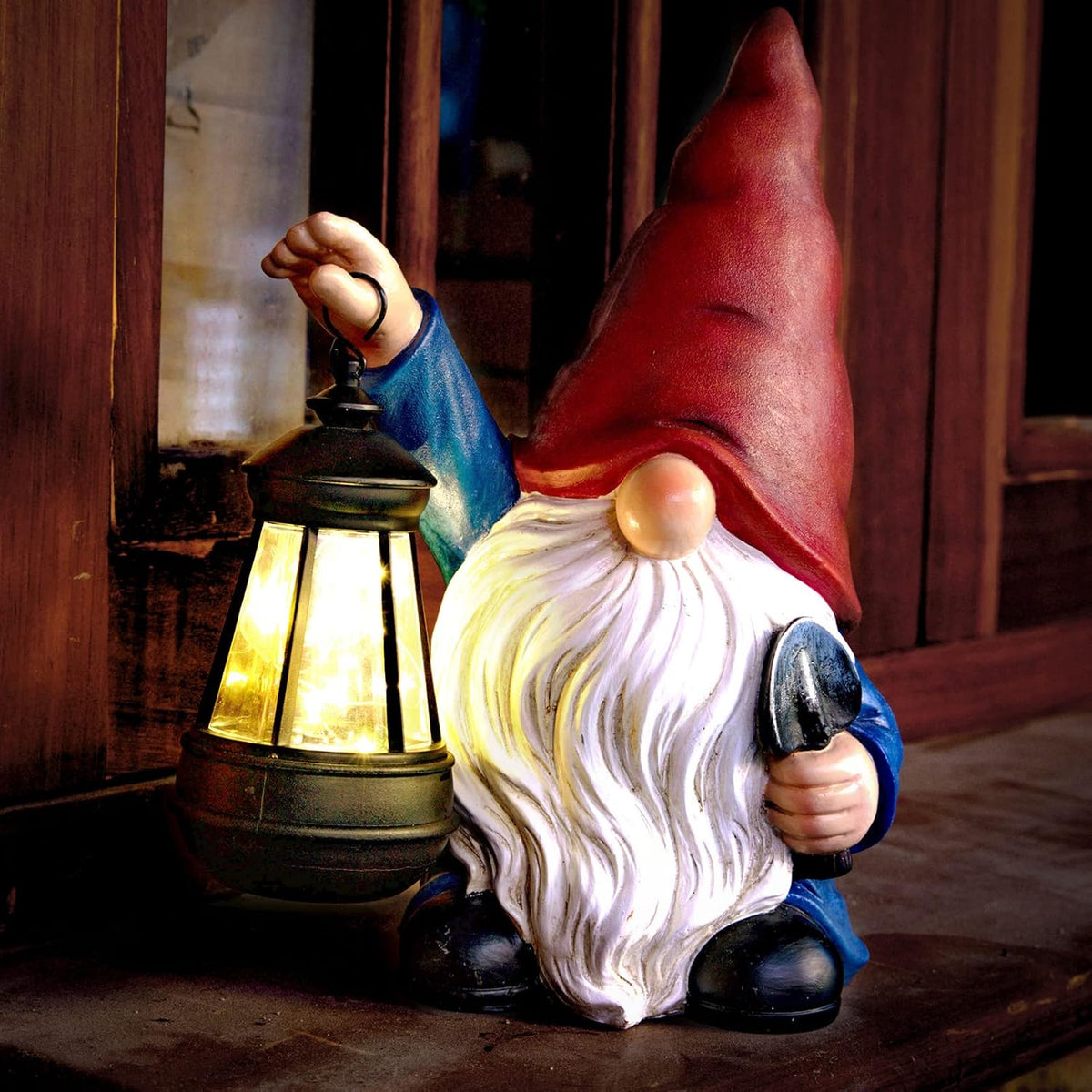 Garden Gnomes Statues Outdoor Decor with Shovel Solar Gnome with Lantern LED Lights,Terrace Xmas