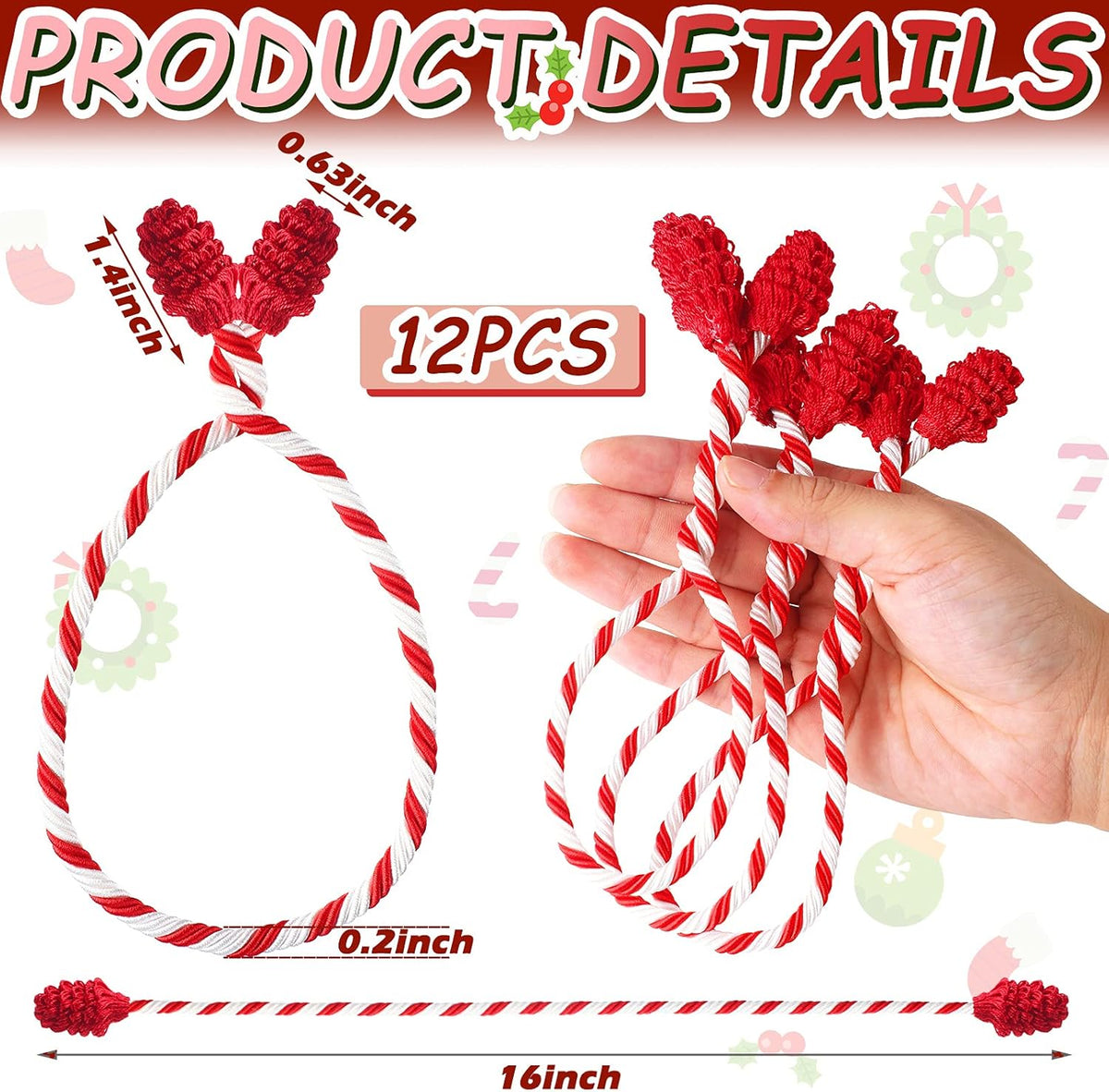 Shappy 12 Pieces Christmas Garland Banister Ties Christmas Decorative Reusable and Flexible Twist