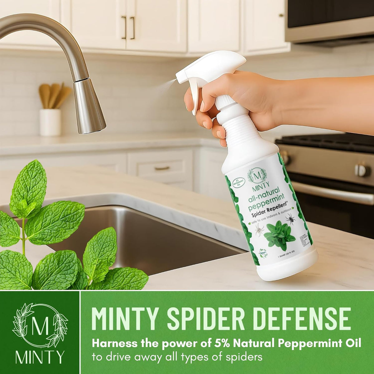 Minty Spider Repellent, Natural 5% Peppermint Oil Spray, Kills & Deters All Types of Spiders and