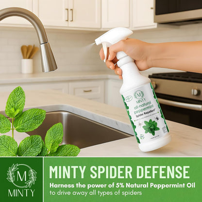Minty Spider Repellent, Natural 5% Peppermint Oil Spray, Kills & Deters All Types of Spiders and