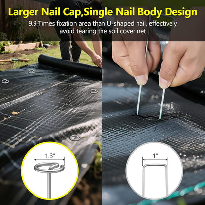 40 Pcs Landscape Fabric Pin Stakes, Thickened 8 Gauge Circle Top Garden Stakes, Galvanized Weed