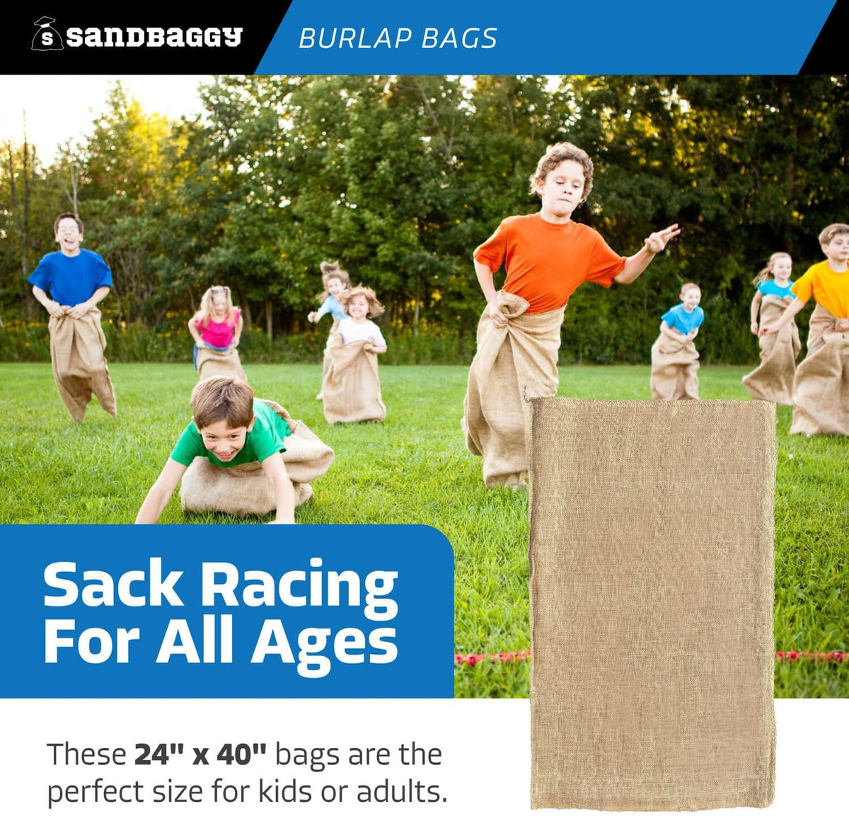 Sandbaggy Burlap Bags Large 24" x 40" - Potato Sack Race Bags for Kids & Adults | Perfect Birthday