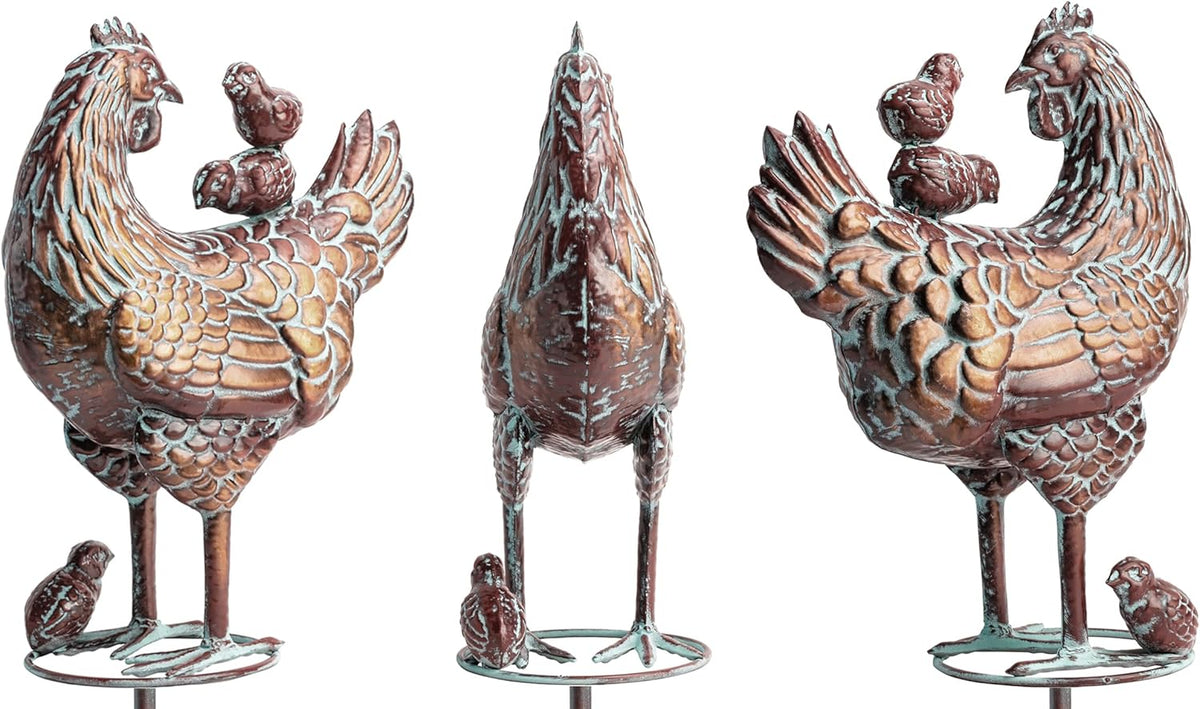 3D Large Metal Hen with Chicks Statue Wind Spinner,79" H Kinetic Garden Chicken Wind