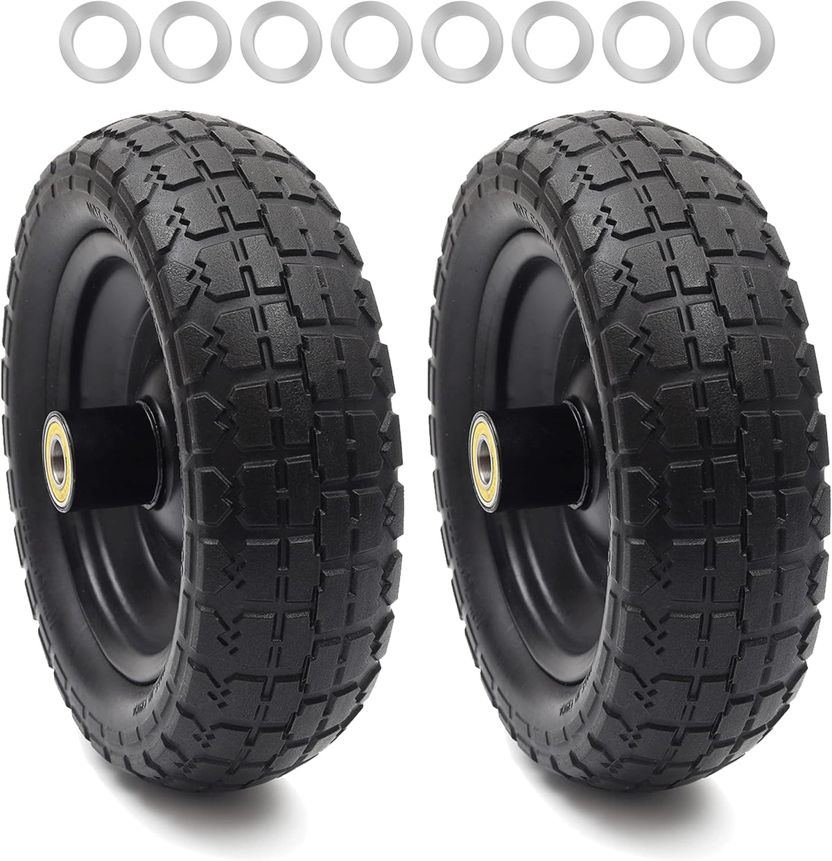AR-PRO (2-Pack) 10" Flat Free Solid Tire and Wheel - with 5/8" Axle Bore Hole, 2.1" Offset Hub for