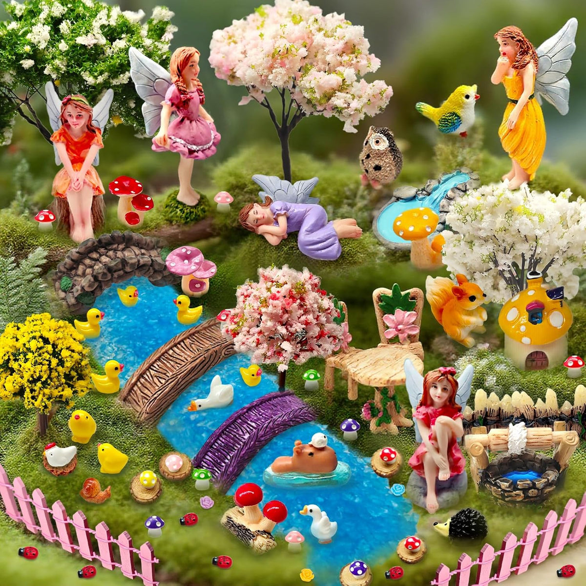 114 Pcs Miniature Fairy Garden Accessories Kit Resin Elves Animal Figurines Decor Micro Landscape