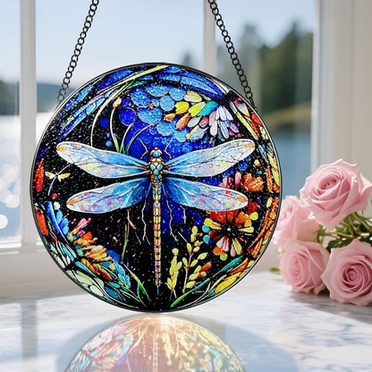 8 Inch Stained Glass Suncatcher Ornament, DOUHASU Dragonfly Sun Catchers Indoor Window, Stained