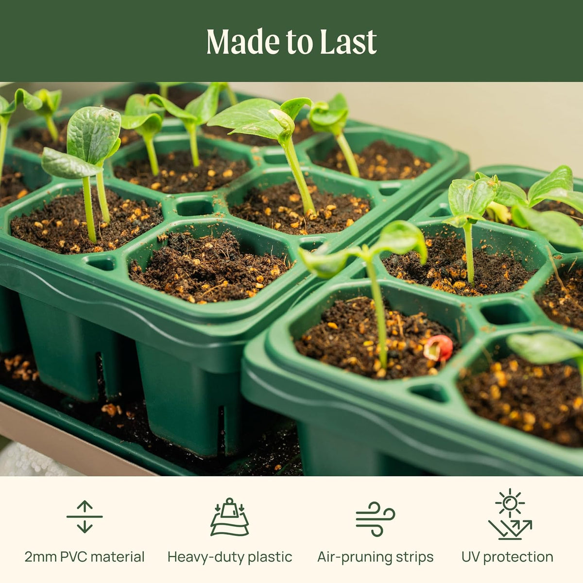 Vego garden Giga Seedling Trays - 8 Pack, 9-Cell UV-Resistant Reusable Starter Trays for