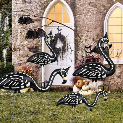 Halloween Black Flamingo Skeleton,Skeleton Flamingo Glow in The Dark, Zombie Flamingos for Spooky