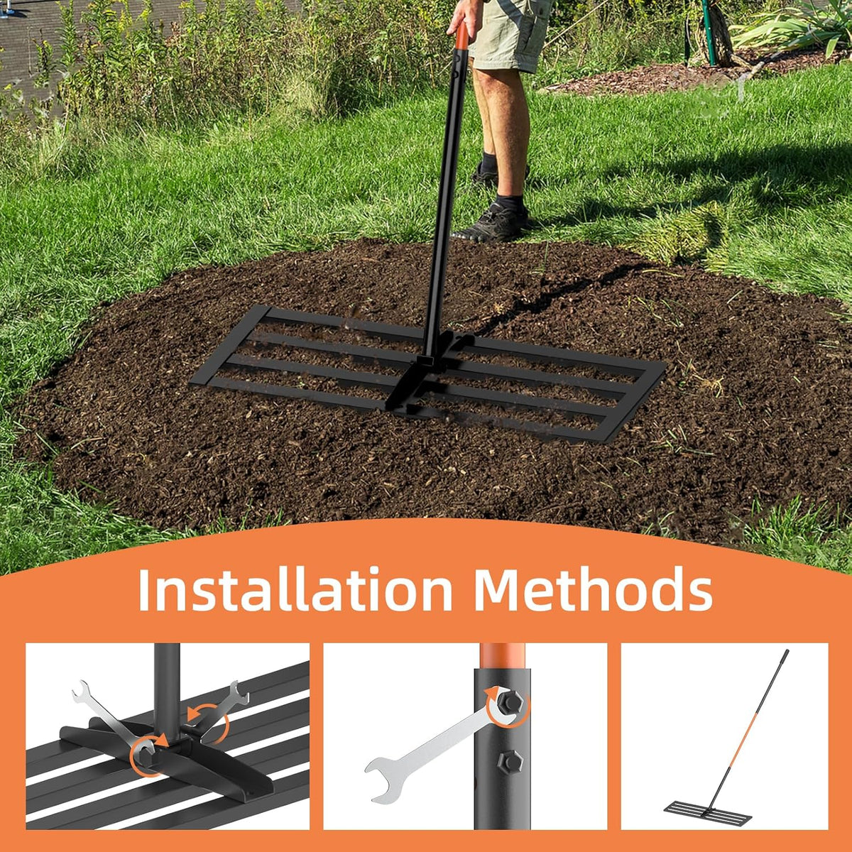 Lawn Leveling Rake 30"x10", Heavy-Duty Stainless Steel Yard Leveling Rake, Professional Soil