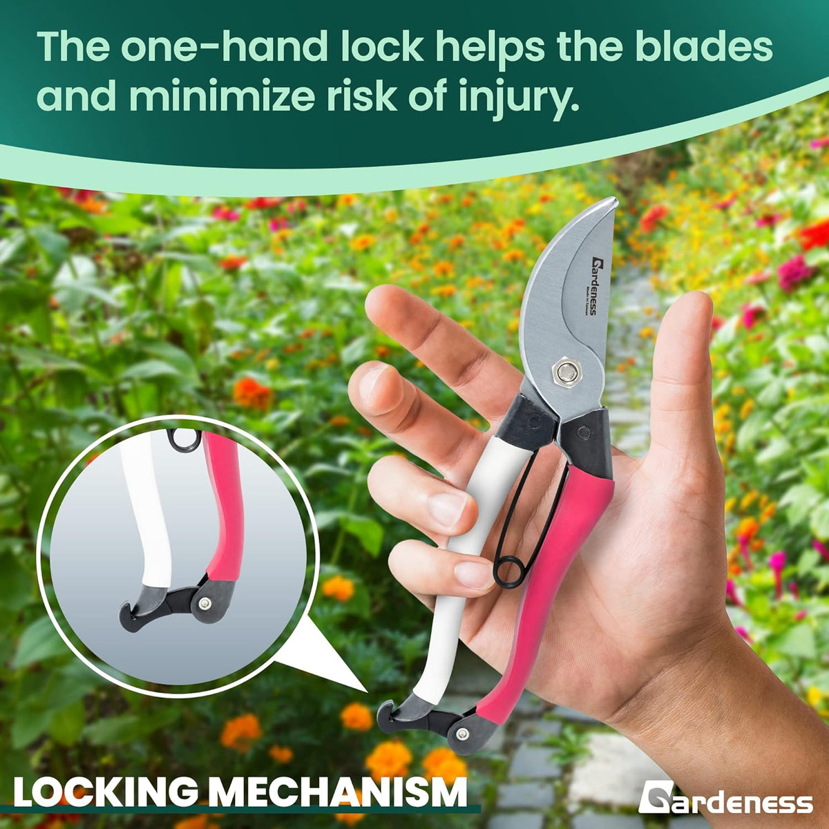 Gardeness Japanese Pruning Shears, Professional Bypass Heavy Duty Garden Pruner Secateurs