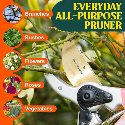 Haus & Garten ClassicPRO 8.5" Premium Titanium Bypass Garden Shears - Use as Pruners, Pruning