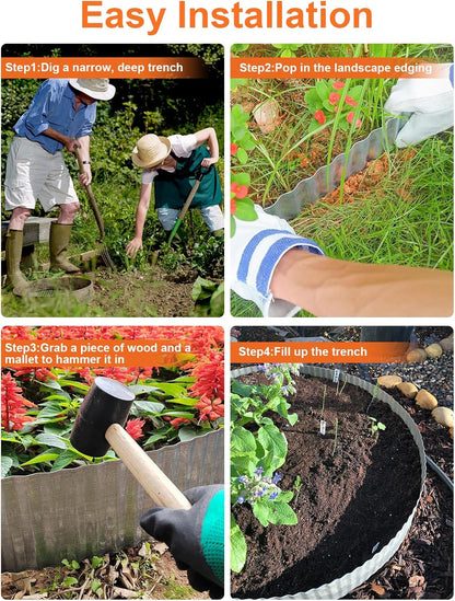 Vinci Garden Landscape Edging Border, 6 Inch x 20 FT Corrugated Sturdy Metal Easy Installation Safe