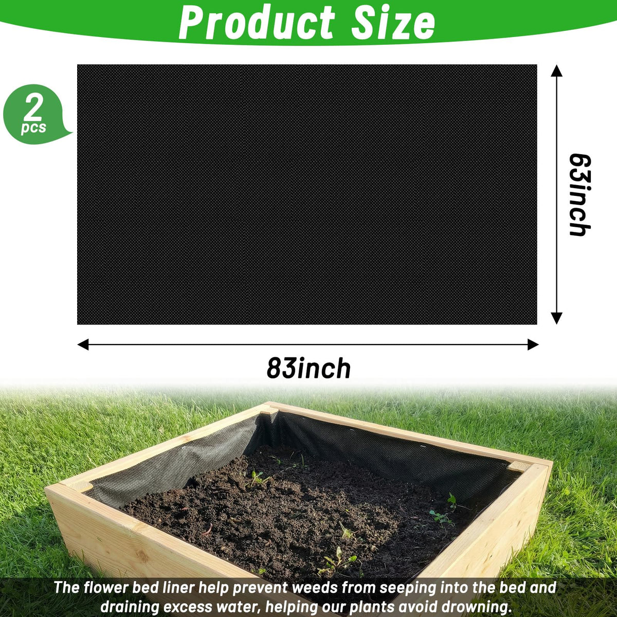 EcoBrisa 2PCS 63 * 83IN Raised Garden Bed Liner, Non Woven Fabric for Large Veg Trough, Cuttable