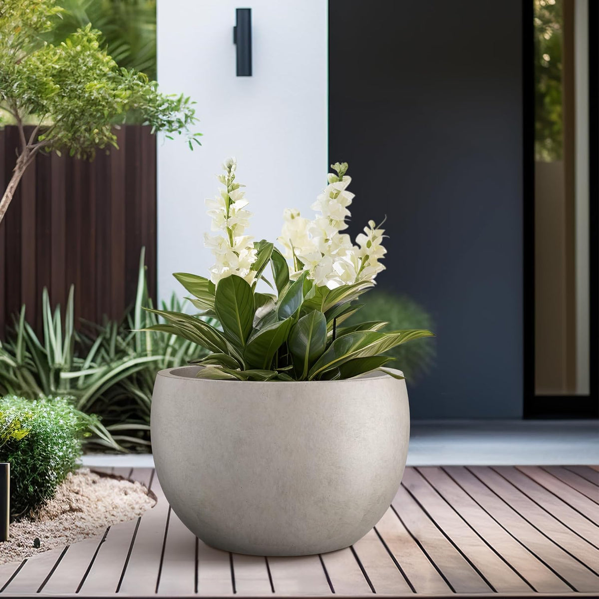 Kante 15.7" Dia Round Concrete Planter, Outdoor/Indoor Large Bowl Plant Pots with Drainage Hole and