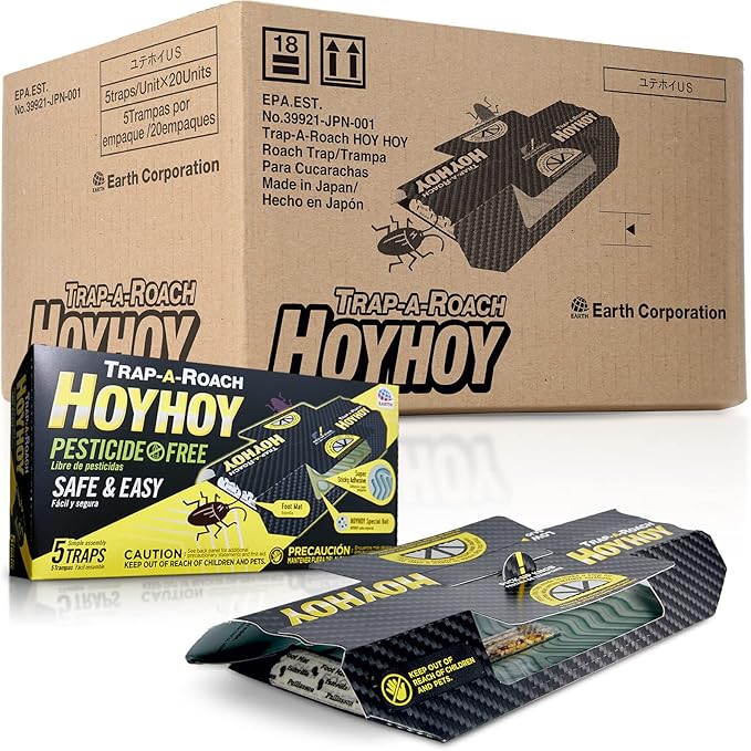 HOY HOY Trap A Roach - 100 Traps [20 Pack] Bait Glue Traps, Kids & Pet Safe Indoor Home, Sticky