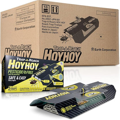 HOY HOY Trap A Roach - 100 Traps [20 Pack] Bait Glue Traps, Kids & Pet Safe Indoor Home, Sticky