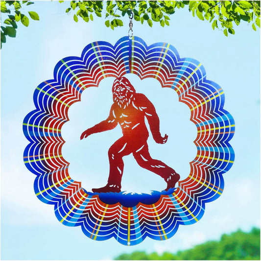 Bigfoot Wind Spinners Big Foot Sasquatch Gifts for Women/Men 12 inch 3D Stainless Steel Hanging