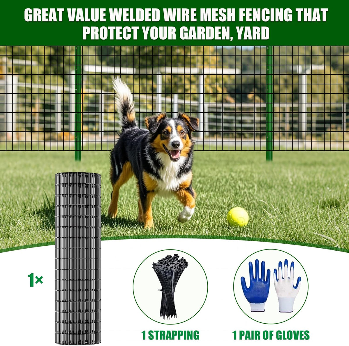 48 in x 50 ft Welded Wire Mesh Fence, 2 in × 3 in 15GA Black PVC Coated Garden Fencing Roll, Dog