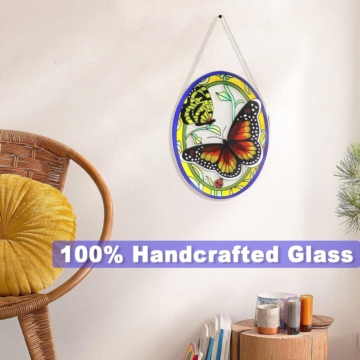 Monarch Butterfly Stained Glass Window Hanging, Butterfly Decorations Gift for Women, Stained Glass
