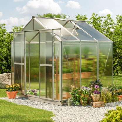 Greenhouse Saphir 3 Aluminum Frame 8.5 x 6.4 ft Approx. 8 mm Polycarbonate Panels - with Bonus Base