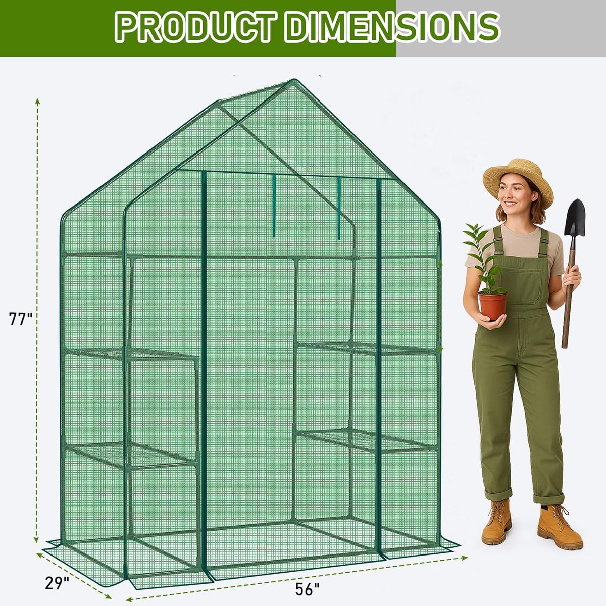Outvita Walk-in Greenhouse, Outdoor Durable PE Plant Green House for Frost Protection with 3 Tiers
