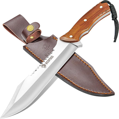 NedFoss 13.5" Machete Knife with Leather Sheath, Strong 8Cr14Mov Steel 0.22" Thick Blade Full Tang