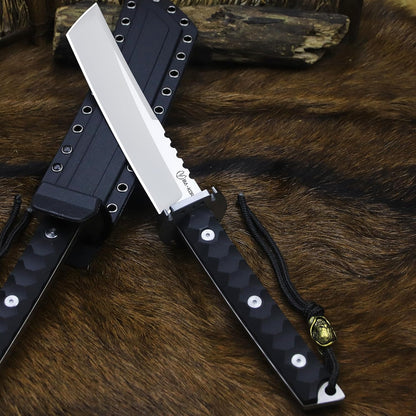 BA-KOR 15.8in Full Tang Japanese Style Outdoor Knife –8mm DC53 Steel, Nylon Fiber Handle &Sheath
