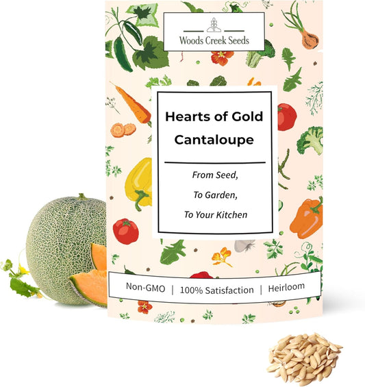 Woods Creek Seeds: Hearts of Gold Cantaloupe Melon Seeds for Planting - Over 90 Heirloom Non-GMO