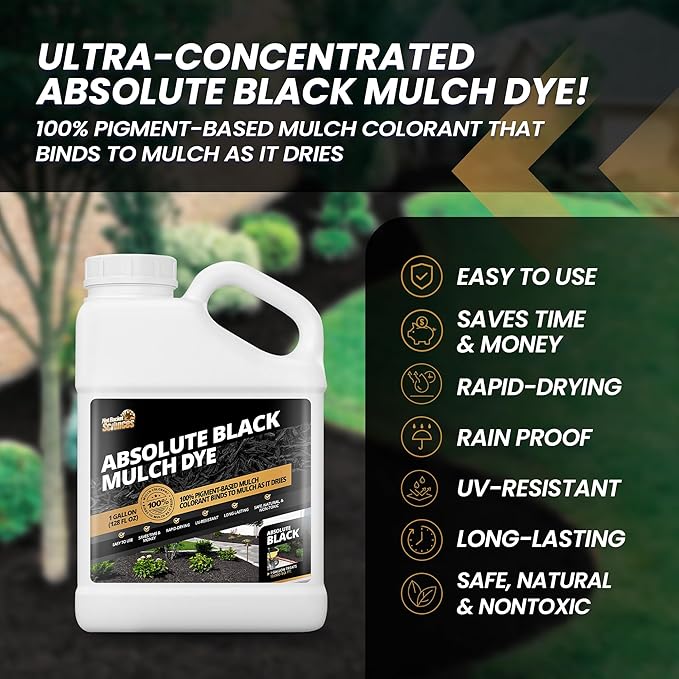 1 Gallon Absolute Black Mulch Dye - Covers up to 10,000 sq. ft., Liquid Mulch Dye Black, Premium