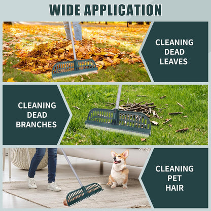 Artificial Turf Rake with 18in Double-Sided Heads, 32-61 Inch Turf Brush Grass Rake for Artificial