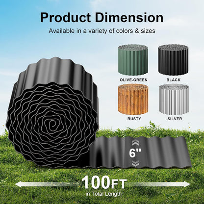 Land Guard Corrugated Garden Edging Border, 6" × 100' Landscape Paver Edging, Tall Landscape