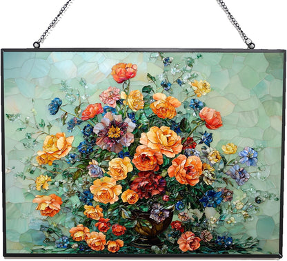 Customized Rectangle Flower Vase Stained Glass Window Hanging Sun Catcher Halloween Haning Ornament