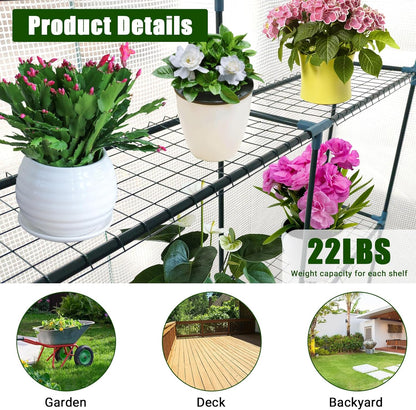 Greenhouse for Outdoors,Walk in 3-Tier 9 Shelves Green House w/ Roll-Up Zippered Door Anchors and