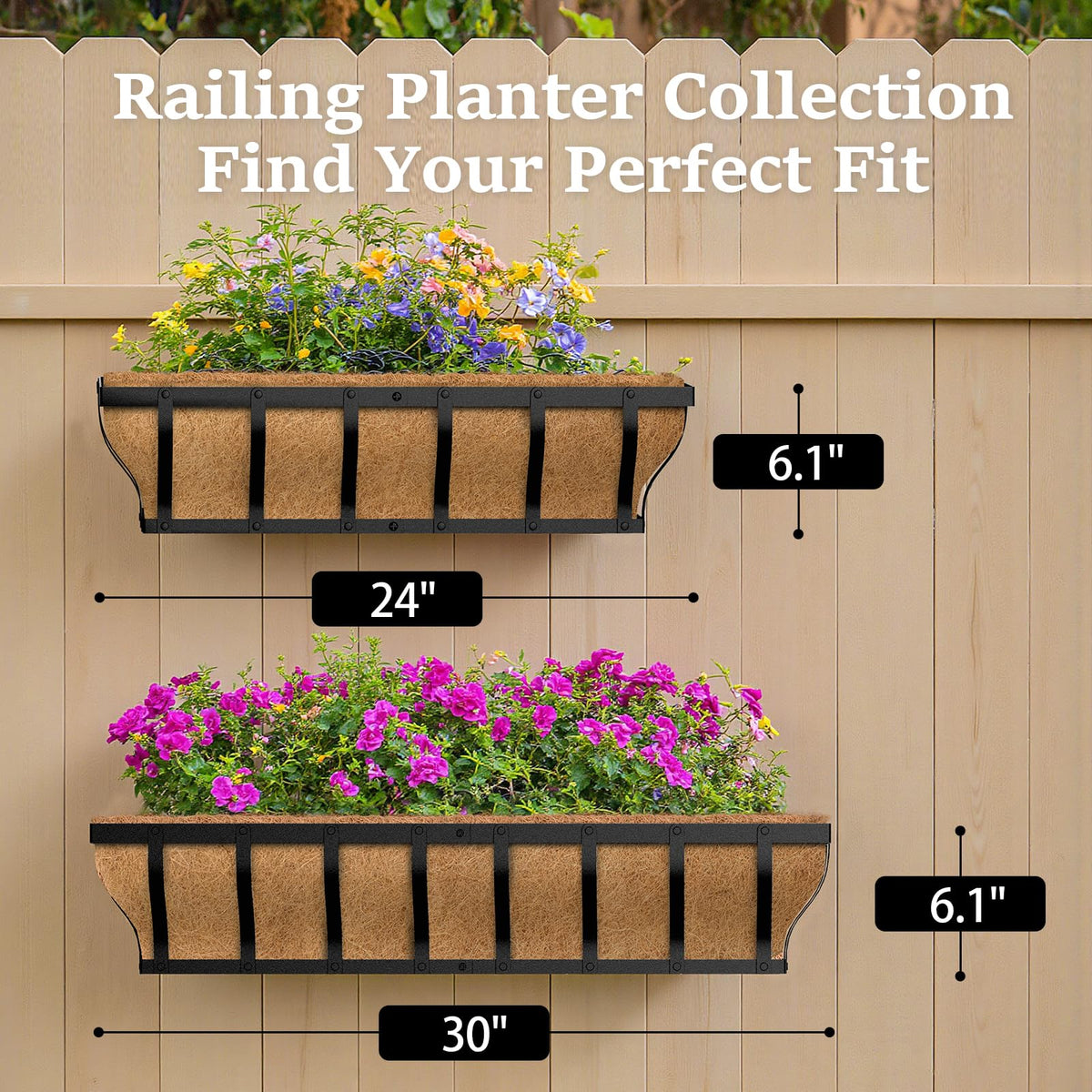 VOXOR Railing Planter Boxes, Heavy Duty Window Box Planters, Adjustable Balcony Planters for