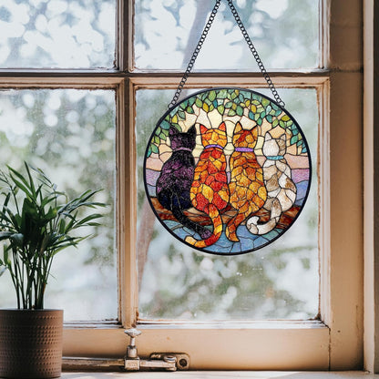 Cat Stained Glass Window Hanging Suncatchers, Cat Mom Lovers Owner Gifts Sun Catchers Indoor Window