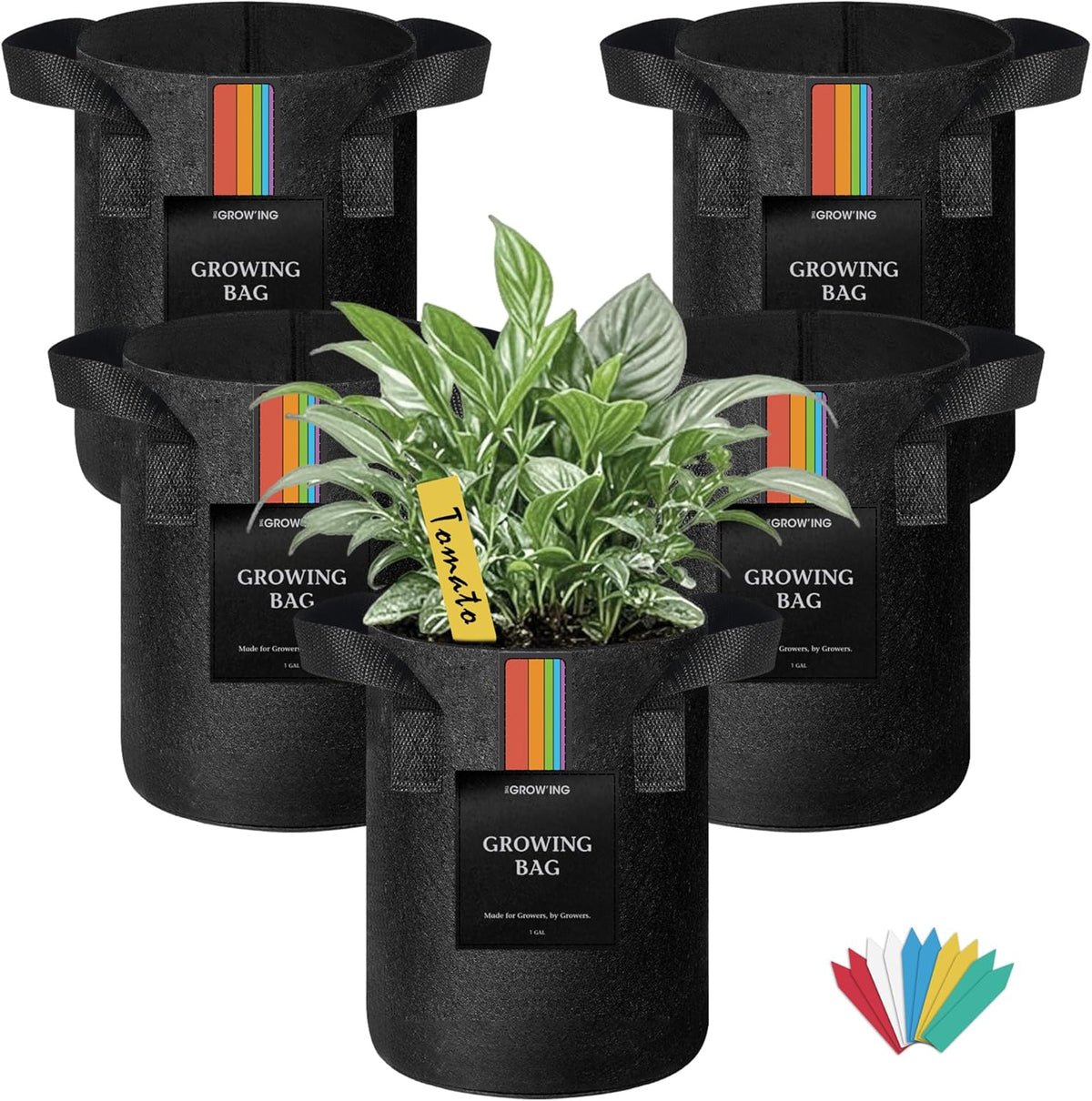 The Growing 5 Pack 1 Gallon Fabric Grow Bags，Thickened Aeration Nonwoven Fabric Plant Pots with