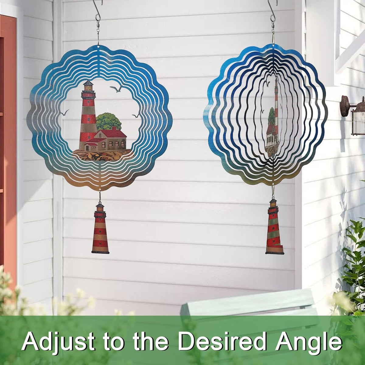 Lighthouse Wind Spinner,Metal Wind Spinners for Outdoor,3D Double Sided Hanging Beach Decor for